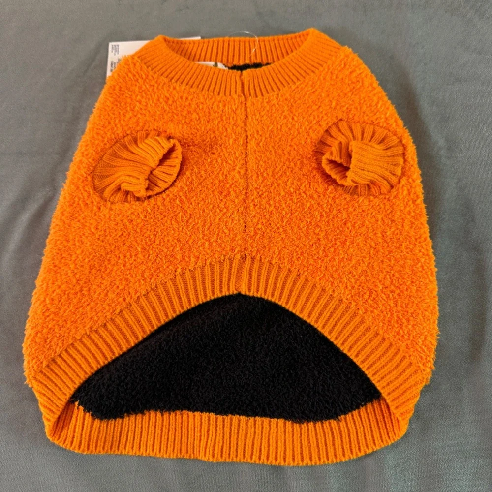 Old Navy Pet Sweater M Orange Jack-O-Lantern Pumpkin Halloween Spooky Fall